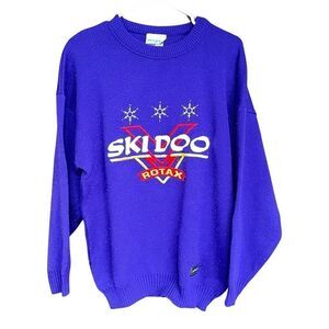 VINTAGE Ski-doo Sweater Mens Large Acrylic Pullover Embroidered Purple